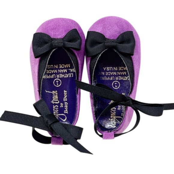 Unicorn Designers Touch by Baby Deer Leather uppers Purple with Black Bow Size 1 - Picture 5 of 6